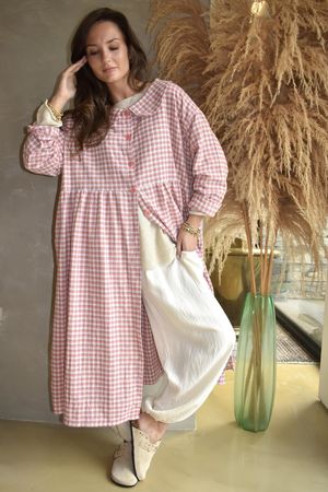 Annie Gingham Peter Pan Frock Coat Soft Coral